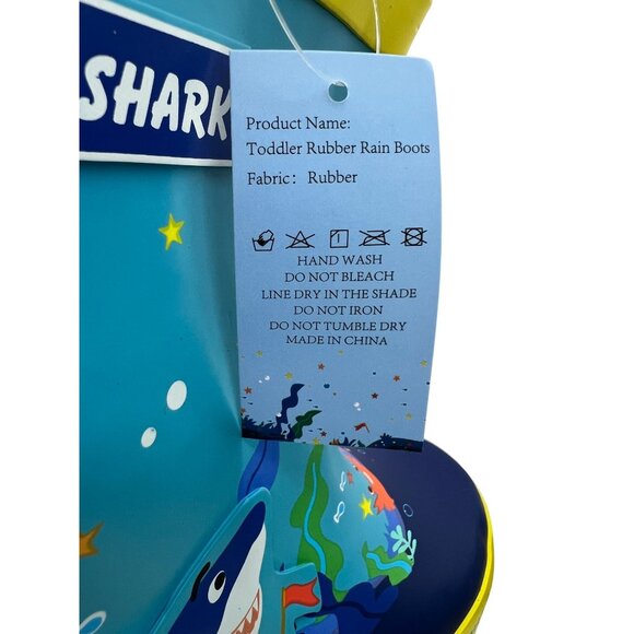 Toddler Shark Design Rubber Rain Boots Size 13 Waterproof Durable Blue / Yellow - Picture 6 of 6